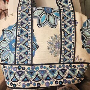 Emilio Pucci blue purple mandala snowflake canvas tote Italy Marilyn Monroe